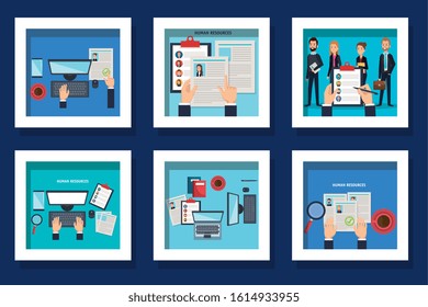 bundle of scenes resources human with icons vector illustration design