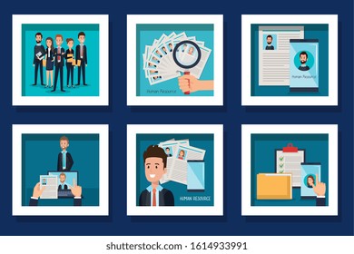 bundle of scenes resources human with icons vector illustration design