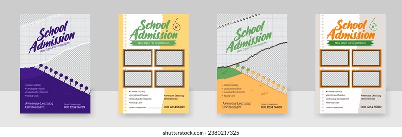 ein Paket mit Flyer für Schuleintritt, Flyer-Broschüren-Titelvorlage für Kinder zurück in die Schule
