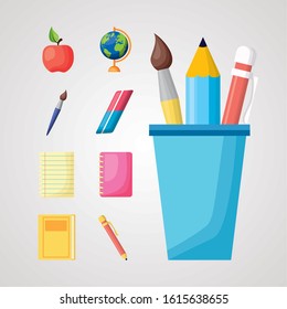 bundle of school set supplies vector illustration design