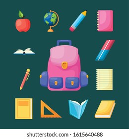 bundle of school set supplies vector illustration design