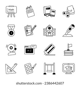 Bundle of School Stationery and Education Glyph Icons 


