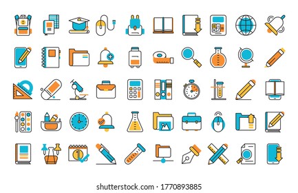 bundle of school supplies set icons vector illustration design