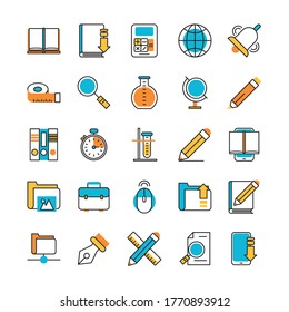 bundle of school supplies set icons vector illustration design