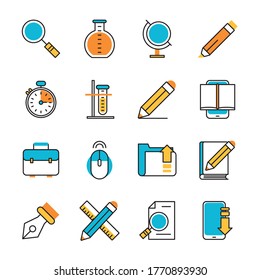 bundle of school supplies set icons vector illustration design