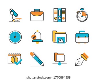 bundle of school supplies set icons vector illustration design