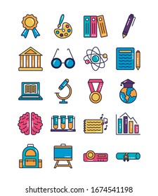 bundle of schoolline and fill style set icons vector illustration design