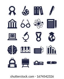 conjunto de iconos conjuntos de estilos de escuela ilustración vectorial diseño