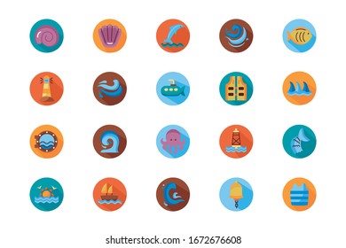bundle of sea set block style icons vector illustration design