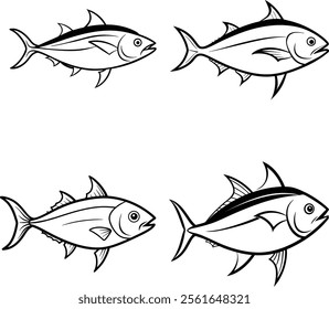 Bundle sea Tuna fish line art and illustrator