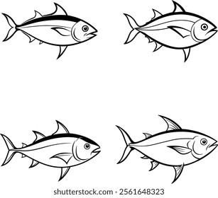 Bundle sea Tuna fish line art and illustrator