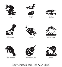 Bundle of Sealife Glyph Icons 

