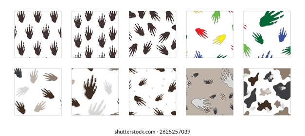 Bundle seamless pattern with beaver footprints. Animal footprint repeat background collection for textile, fabric and other