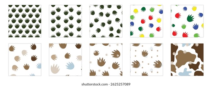 Bundle seamless pattern with crocodile footprints. Animal footprint repeat background collection for textile, fabric and other