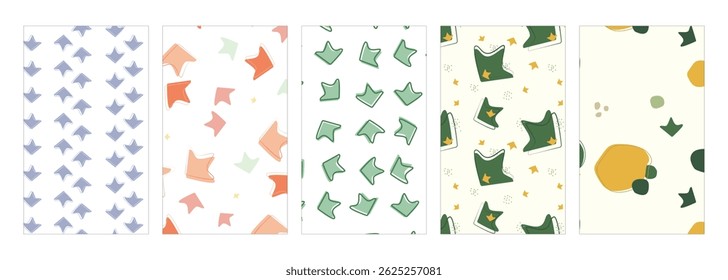 Bundle seamless pattern with duck footprints. Animal footprint repeat background collection for textile, fabric and other
