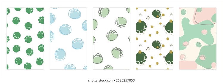 Bundle seamless pattern with elephant footprints. Animal footprint repeat background collection for textile, fabric and other