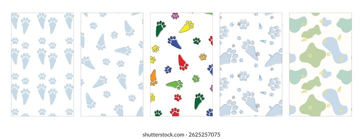 Bundle seamless pattern with rabbit footprints. Animal footprint repeat background collection for textile, fabric and other