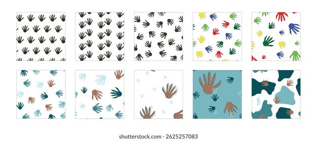 Agrupe o padrão perfeito com pegadas de racoon. Coleção de fundo de repetição de pegada animal para têxteis, tecidos e outros