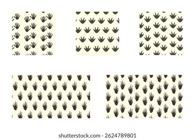 Bundle seamless pattern with racoon, rat, and beaver footprints. Animal footprints seamless pattern collection