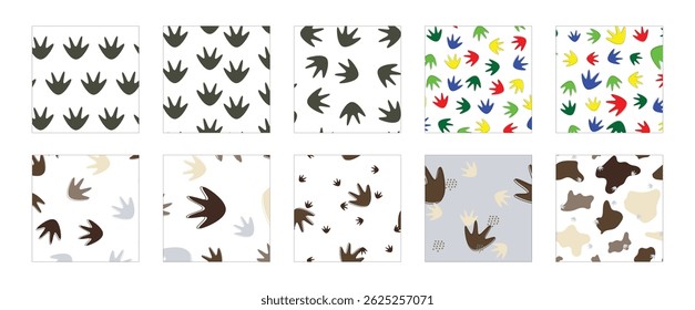 Bundle seamless pattern with rat footprints. Animal footprint repeat background collection for textile, fabric and other