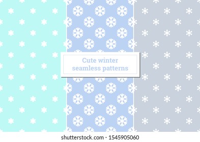 The bundle of seamless patterns with snowflakes on cold backgrounds