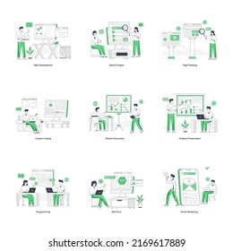 Conjunto de ilustraciones planas de SEO y de negocios

