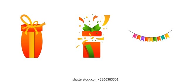 Bundle Set of 3 Gift surprise  , vector illustration