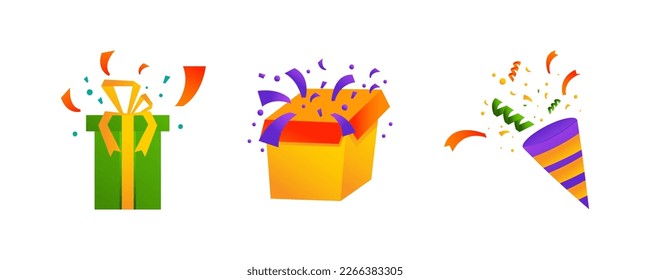 Bundle Set of 3 Gift surprise  , vector illustration