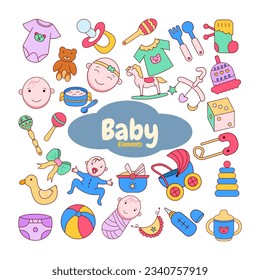Bundle Set Baby Shower Style Doodle. vector illustration