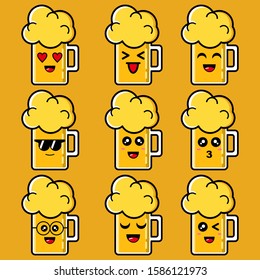 Bundle set beer with emotion icon vector design