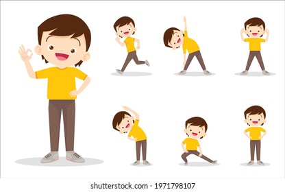 bundle set of boy on exercise various actions,There are various actions to move the body healthy