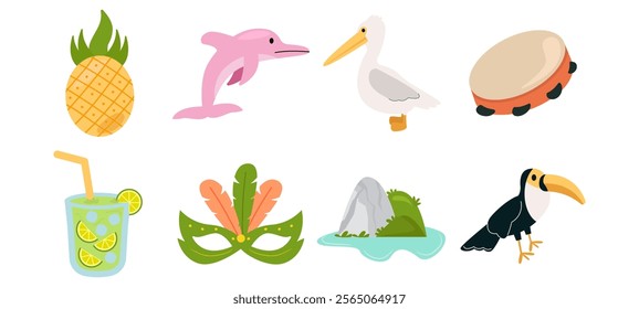 bundle set Brazilian culture Elements collection, Style Flat background white. vector illustration	