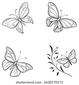 Bundle set Butterfly icon continuous one line drawing outline eps 10