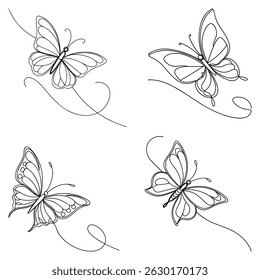 Bundle set Butterfly icon continuous one line drawing outline eps 10