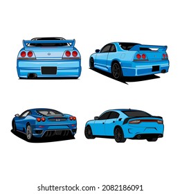  bundle set car sport  back view vector