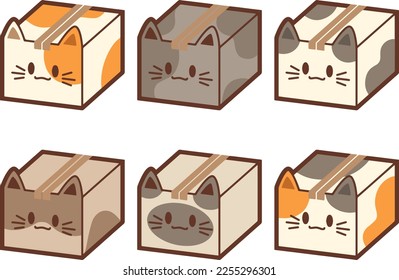 Conjunto - Conjunto de cajas de gatos de dibujos animados para el logotipo, envío - ilustración de la empresa de entrega, tienda de mascotas - corte, sin fondo - ilustración vectorial