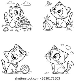 Bundle set cartoon cat icon continuous one line drawing outline eps 10