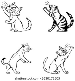 Conjunto de pacote ícone de gato desenho animado contínuo uma linha esboço eps 10