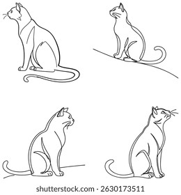 Bundle set cartoon cat icon continuous one line drawing outline eps 10