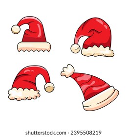 Bundle Set Chrismas Hat Vector Icon Illustration. Flat Cartoon Style Suitable for Web Landing Page, Banner, Flyer, Sticker, Card, Background