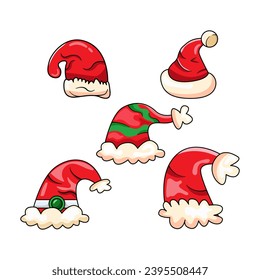 Bundle Set Chrismas Hat Vector Icon Illustration. Flat Cartoon Style Suitable for Web Landing Page, Banner, Flyer, Sticker, Card, Background