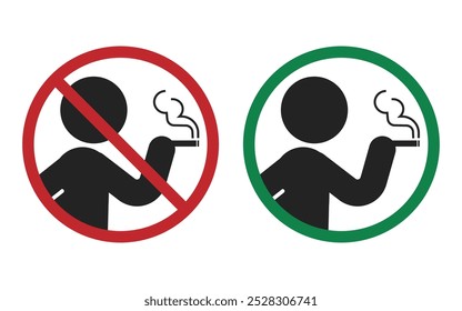 Bundle set circle do not smoking and free smoke area label design for indoor purpose