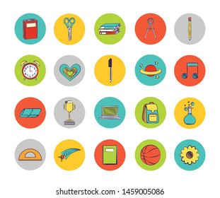 bundle of set colorful back to school icons vector illustration design