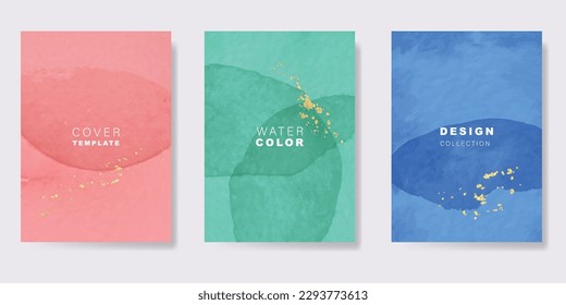Conjunto de conjuntos de coloridos vectores de fondo de acuarela para diseño de carteles o de portafolios con decoración de pulverización dorada
