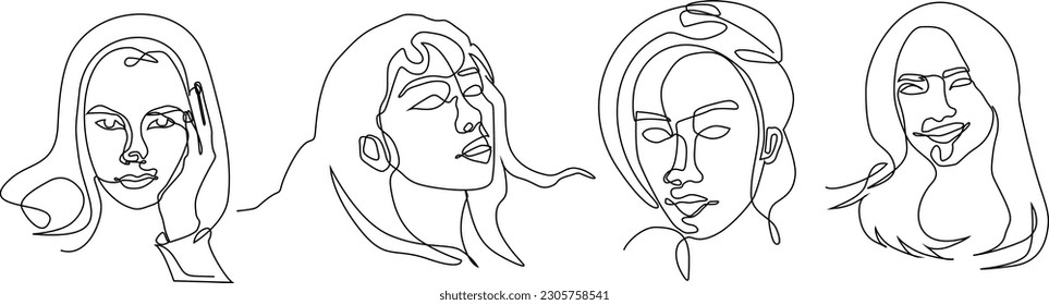 Bundle set of continuous line illustrations of women
