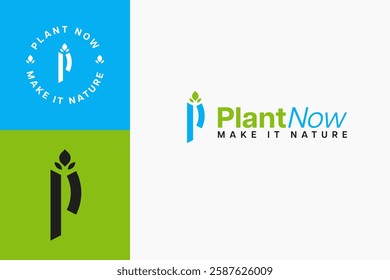 bundle set creative plant now logo business vector design template for company, community, business, and event. monogram letter P and leaf icon logo design vector ideas with modern and simple styles