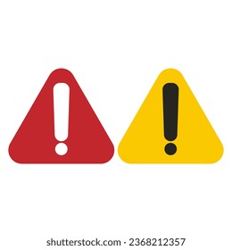 Conjunto de conjuntos lindo rojo blanco y amarillo negro precaución, advertencia, peligro, atención por favor marca de signo de la exclamación de triángulo diseño vector aislado