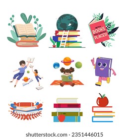 Bundle Set Design Literacy Day Books and Children Object