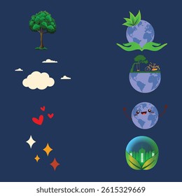 Bundle of set design vector illustration medals flat icons happy world earth day. Eco Event design.