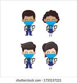 bundle set doctor nurse hero covid19 corona virus character chibi mask
